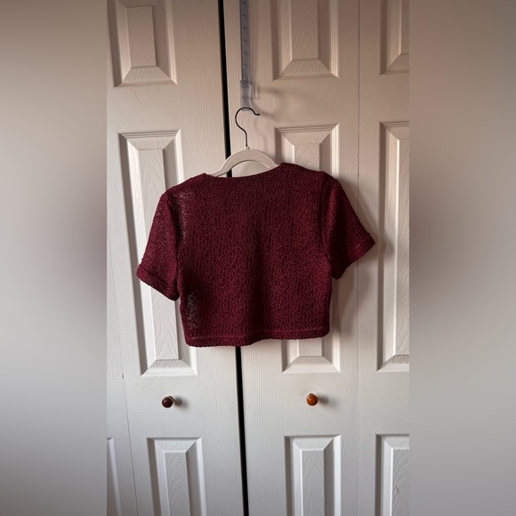 Vintage Coastal Granny Knit Cardigan Burgundy White Mesh and Embroidered Collar - Picture 11 of 11